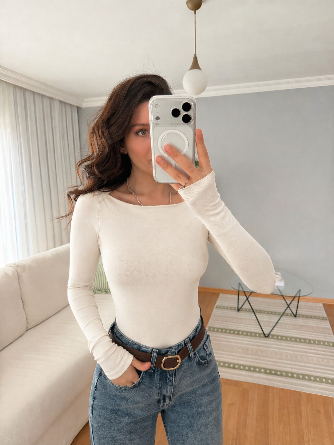 Boat Neck Black Cotton Blouse- off white
