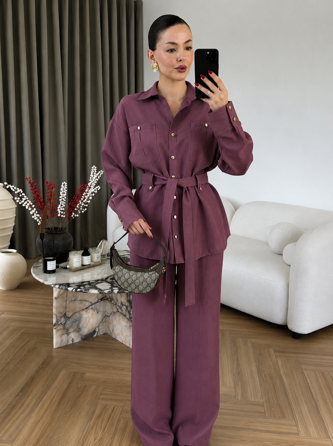 Paradox gold Buttons Tencel Set - burgundy