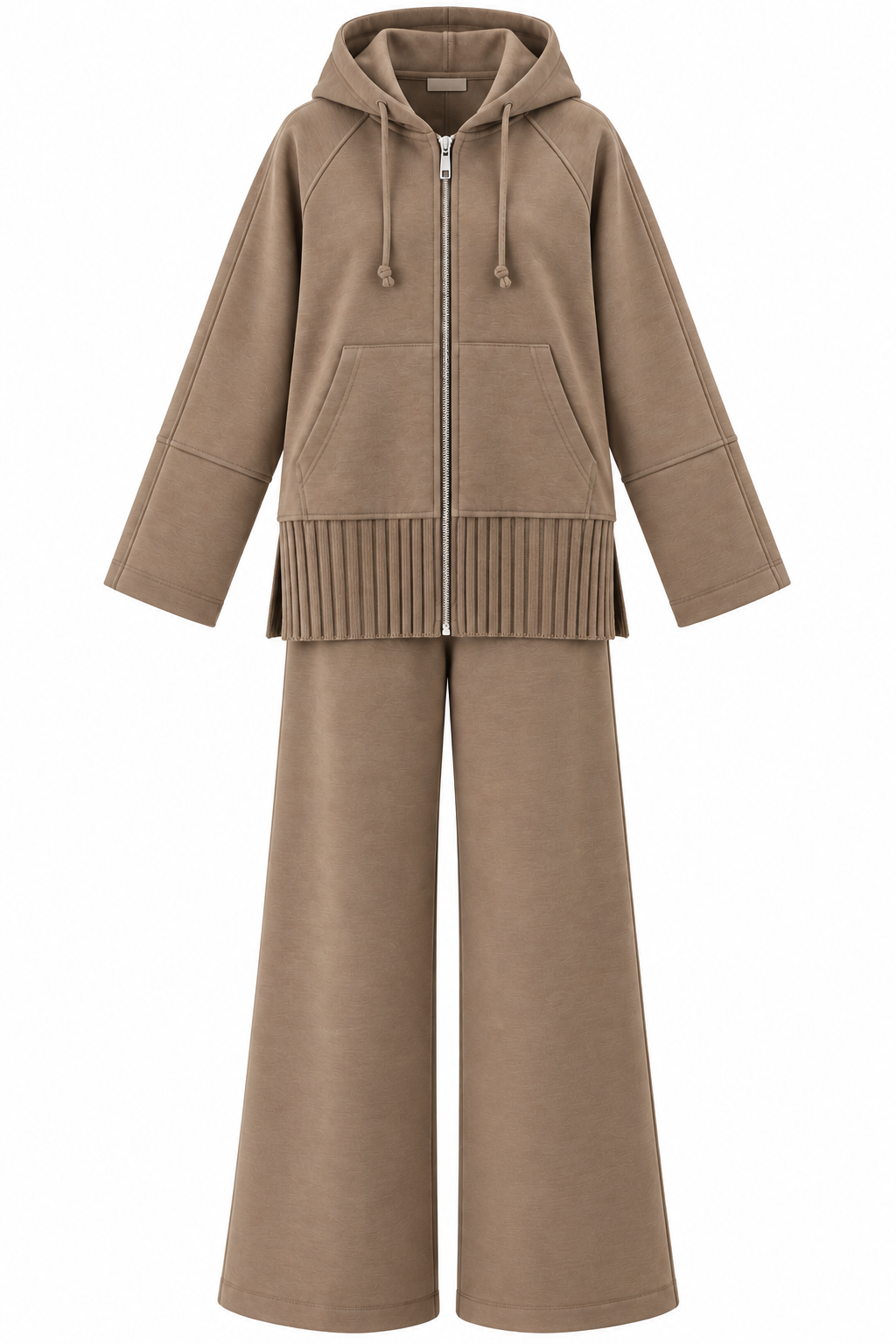 modal fabric hooded zipper jacket with knitted details - Mocha Taupe