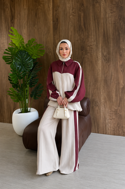 Contrast premium tencel set- burgundy