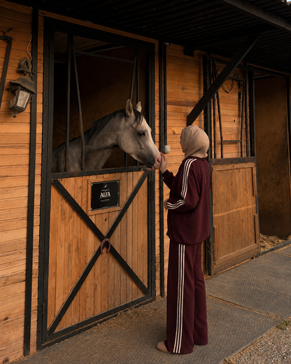 Zip-Up Tracksuit with White Side Stripes - burgundy