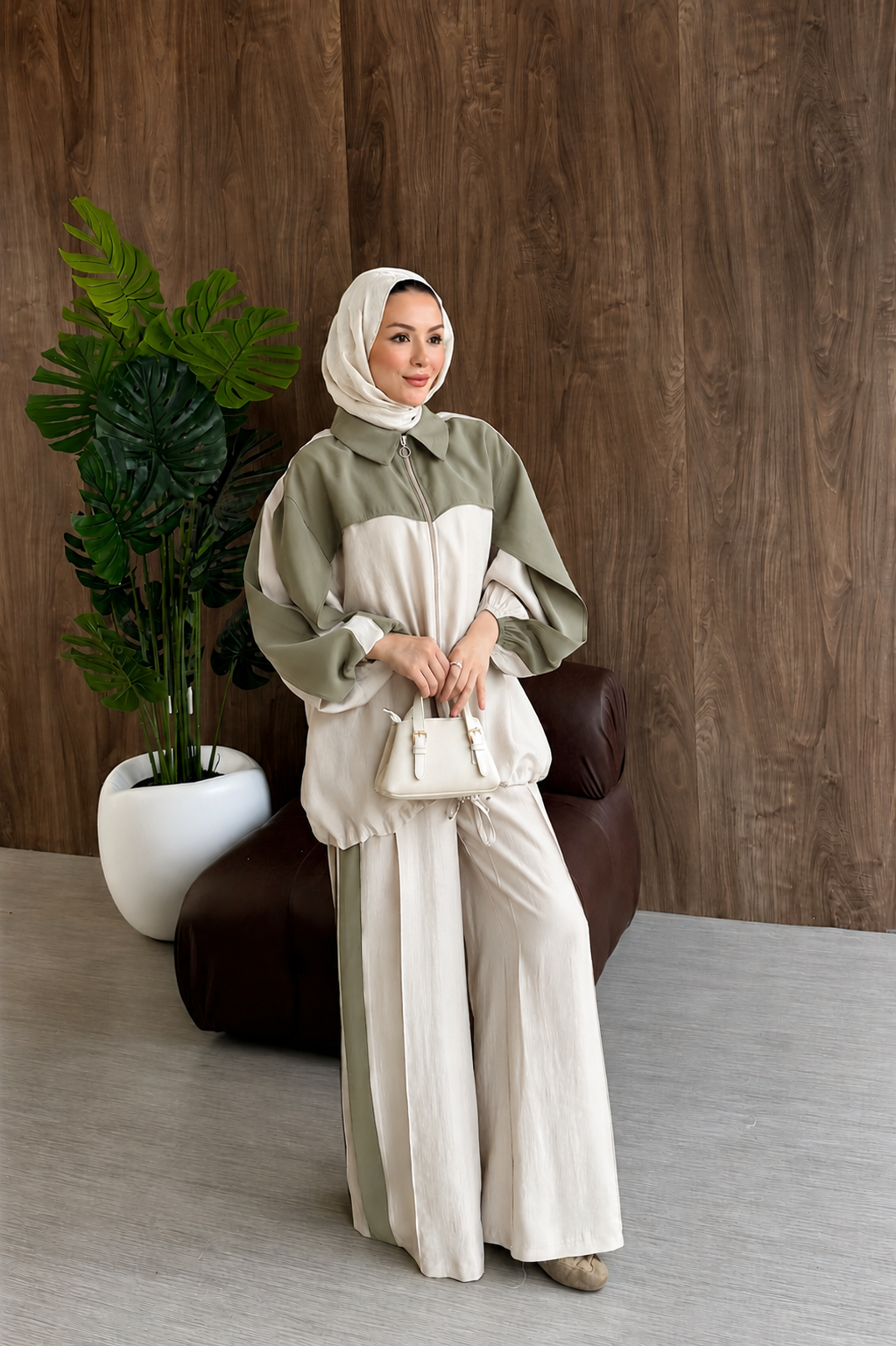 Contrast premium tencel set- olive green