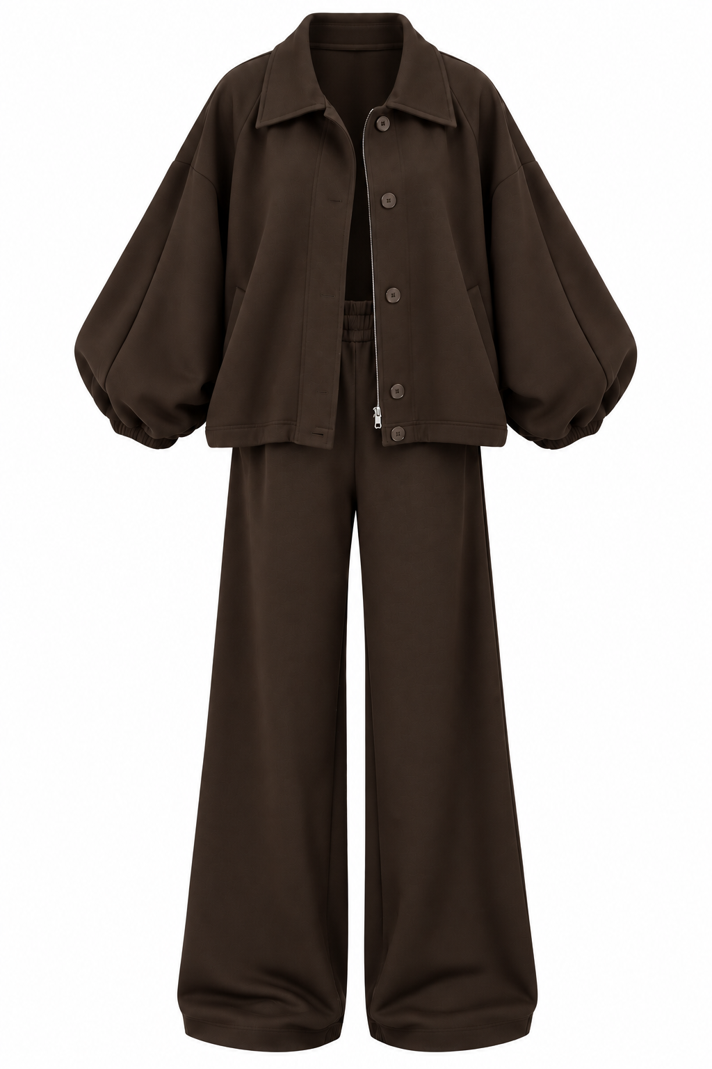Oversized jacket with waistband straight leg trouser oysho fabric set - brown
