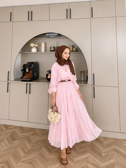 Balloon Sleeve Blouse paired with a maxi skirt - Pink