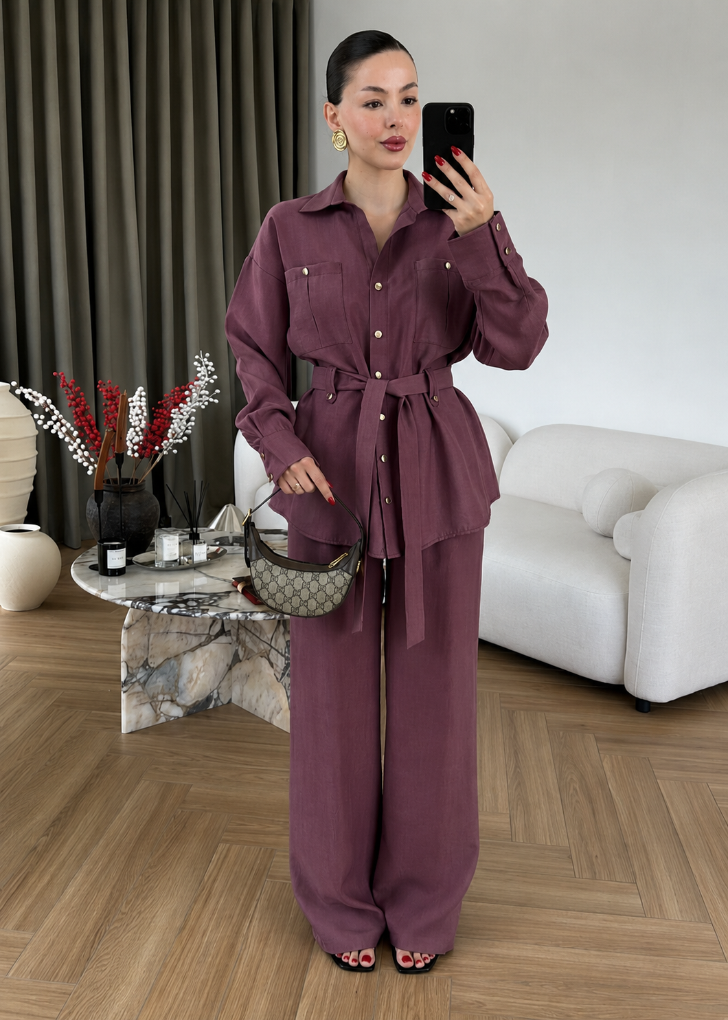 Paradox gold Buttons Tencel Set - burgundy