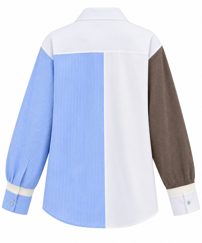 Knitted Detail Shirt  - Mocha Brown