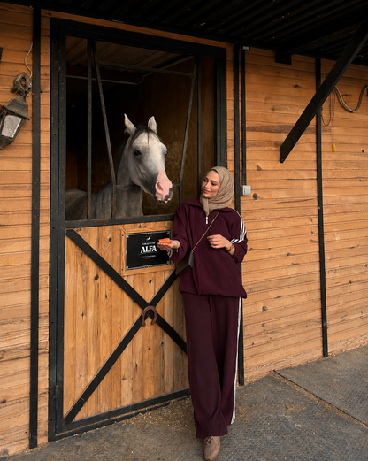 Zip-Up Tracksuit with White Side Stripes - burgundy