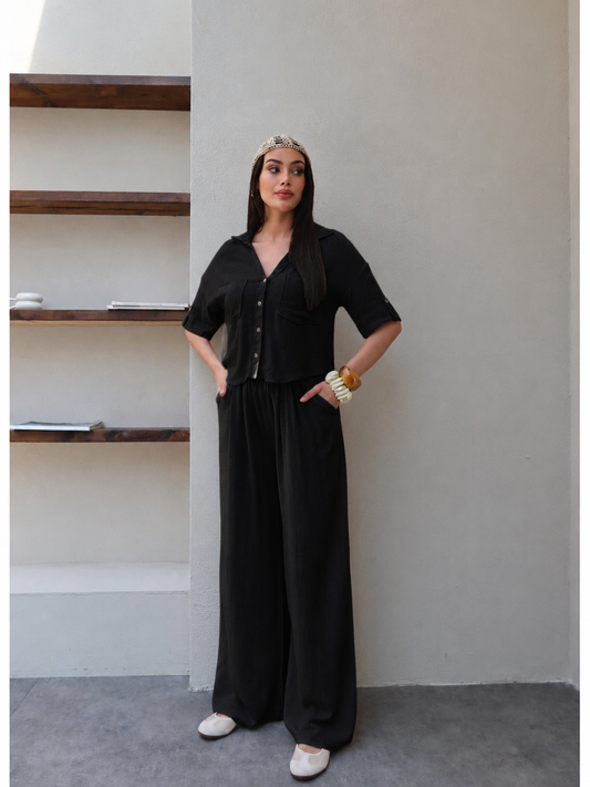 V-Neck Linen Two-Piece Set