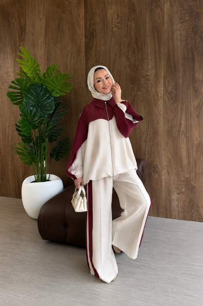 Contrast premium tencel set- burgundy