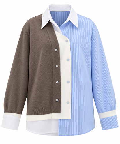 Knitted Detail Shirt  - Mocha Brown