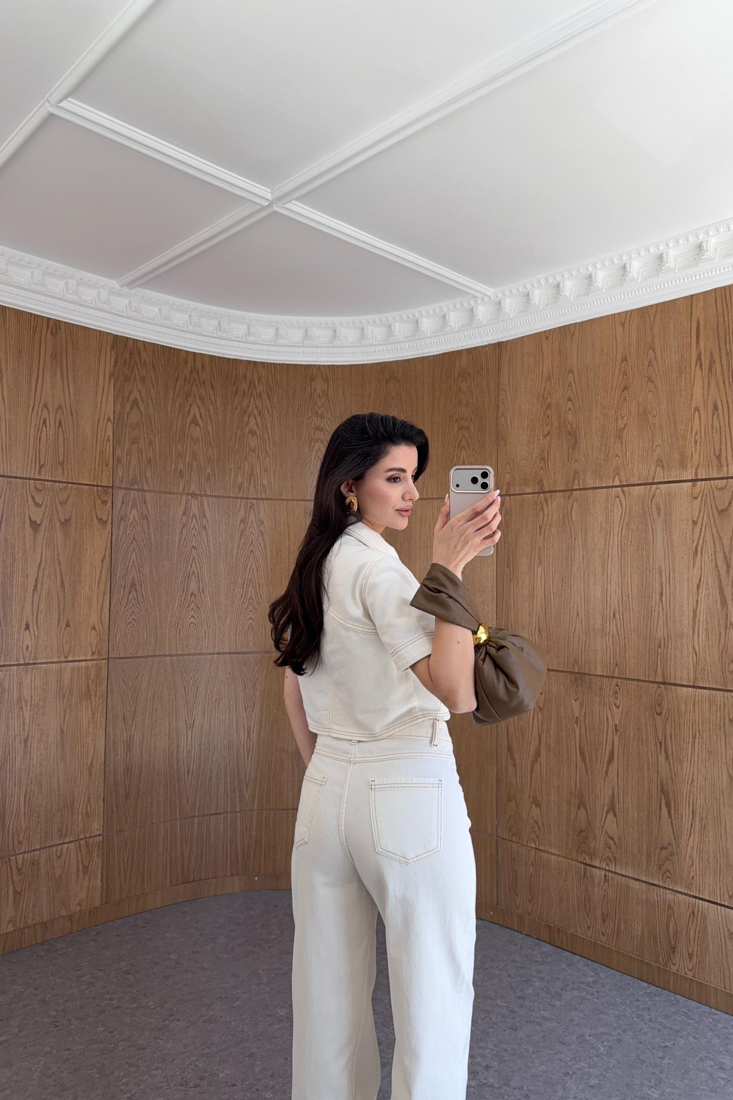 Gold Buttoned Off-White Denim Set