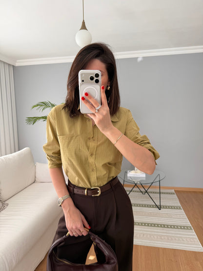 Striped poplin shirt with pocket