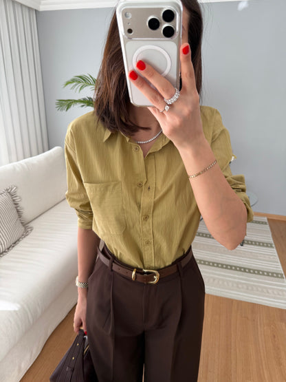 Striped poplin shirt with pocket