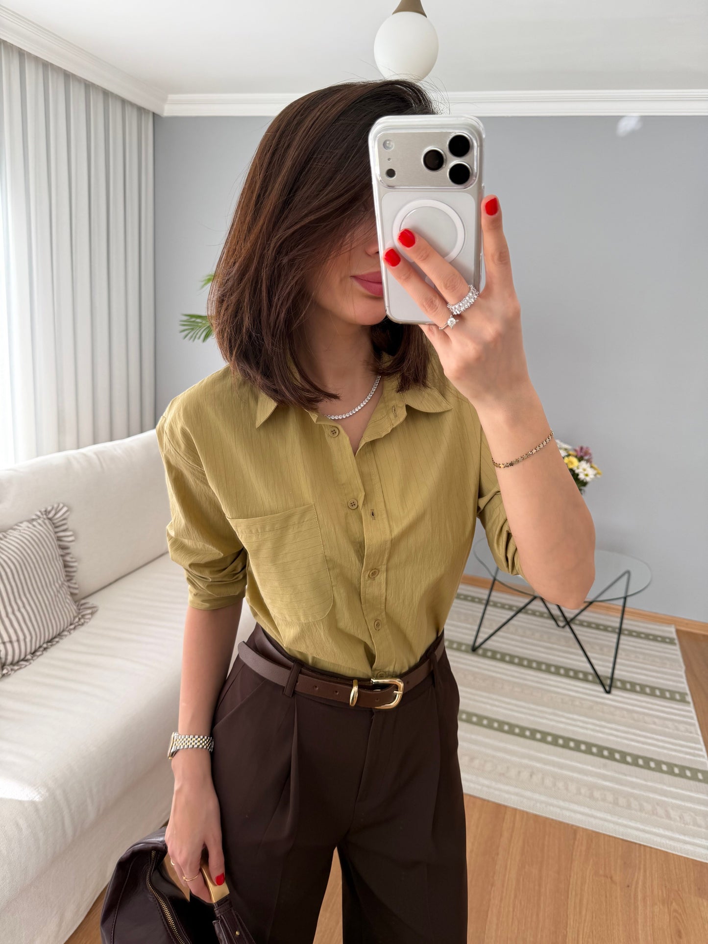 Striped poplin shirt with pocket