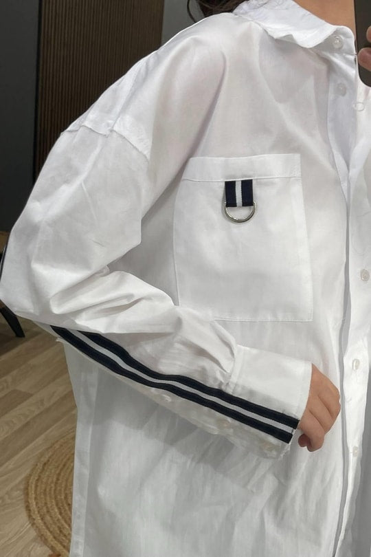 Brand Model Striped Detail Oversize Shirt White
