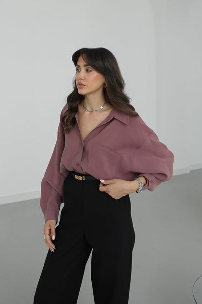 Modal fabric oversized shirt-Dusty Rose