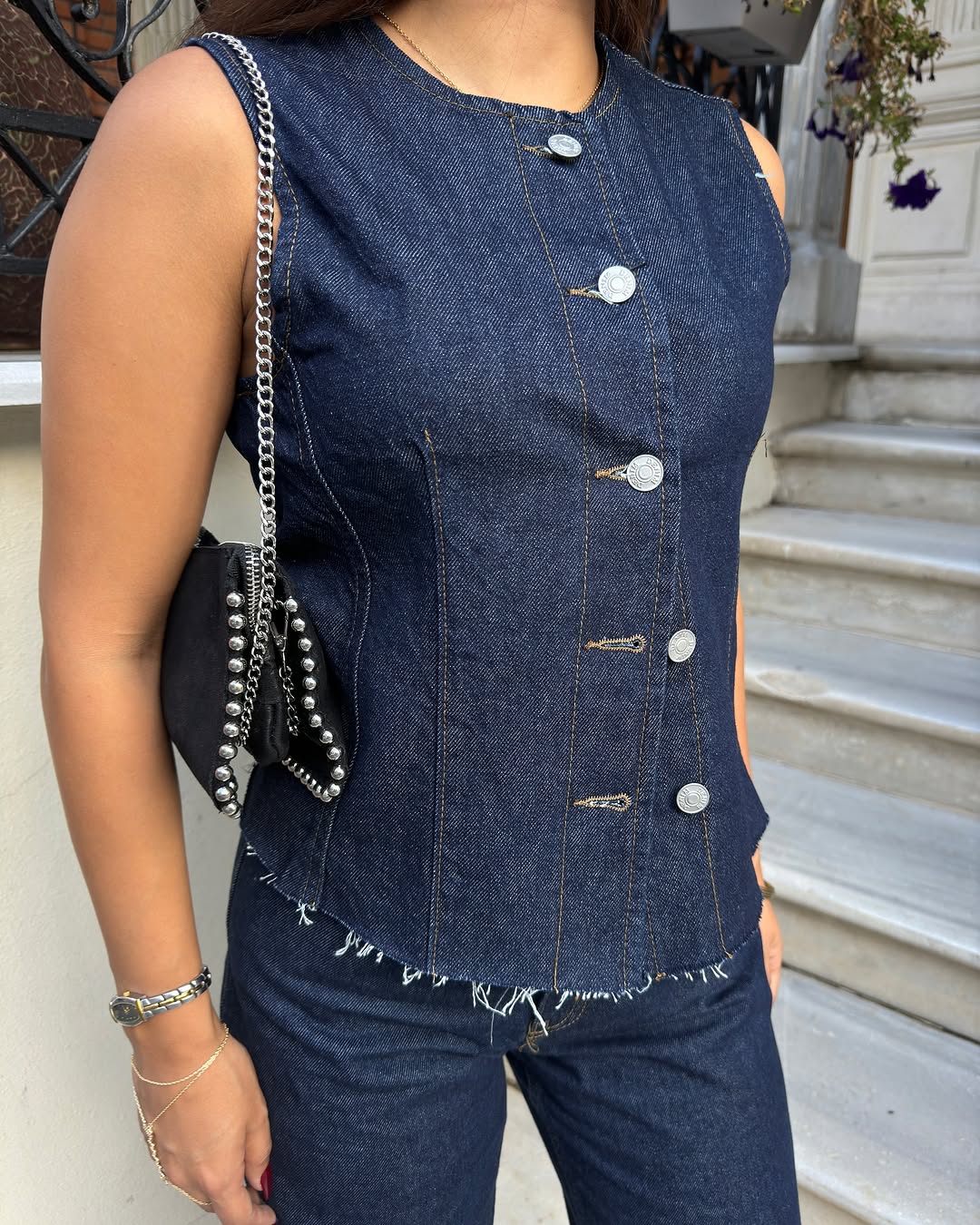 vest with straight leg trouser jeans set