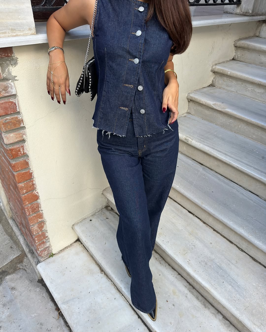 vest with straight leg trouser jeans set
