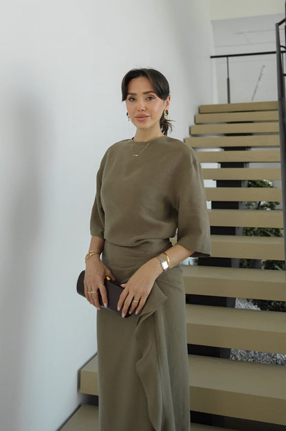 Zr model morley dress with side ruffle details