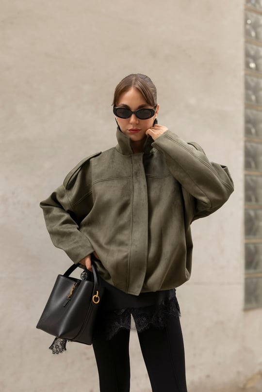 Zr model faux suede bomber jacket