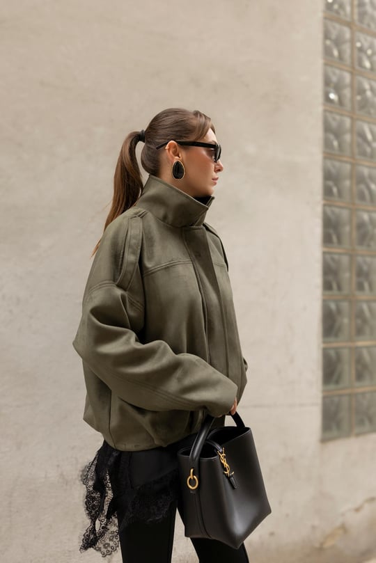 Zr model faux suede bomber jacket