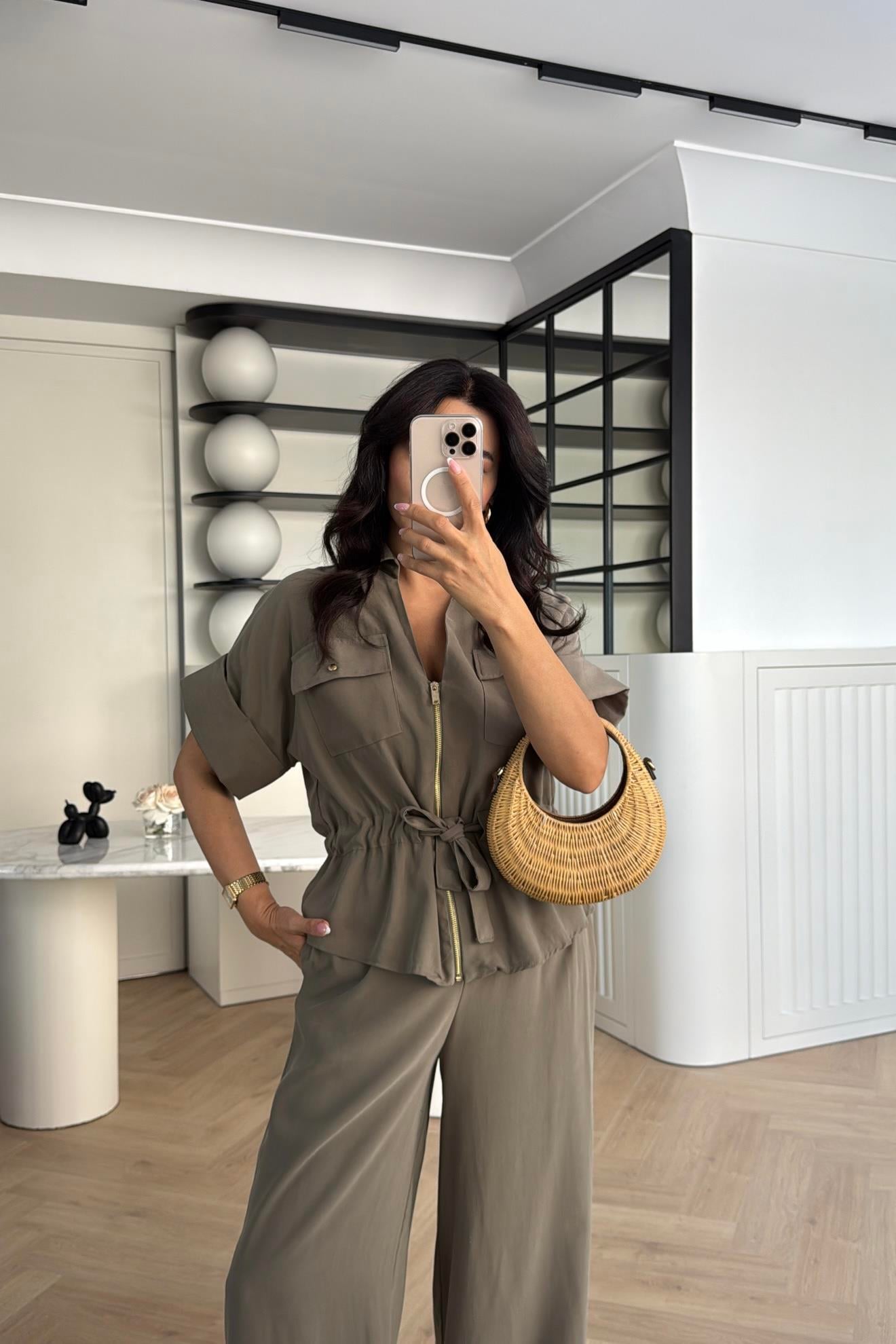 Gold zipper short sleeve tencel co-ord set