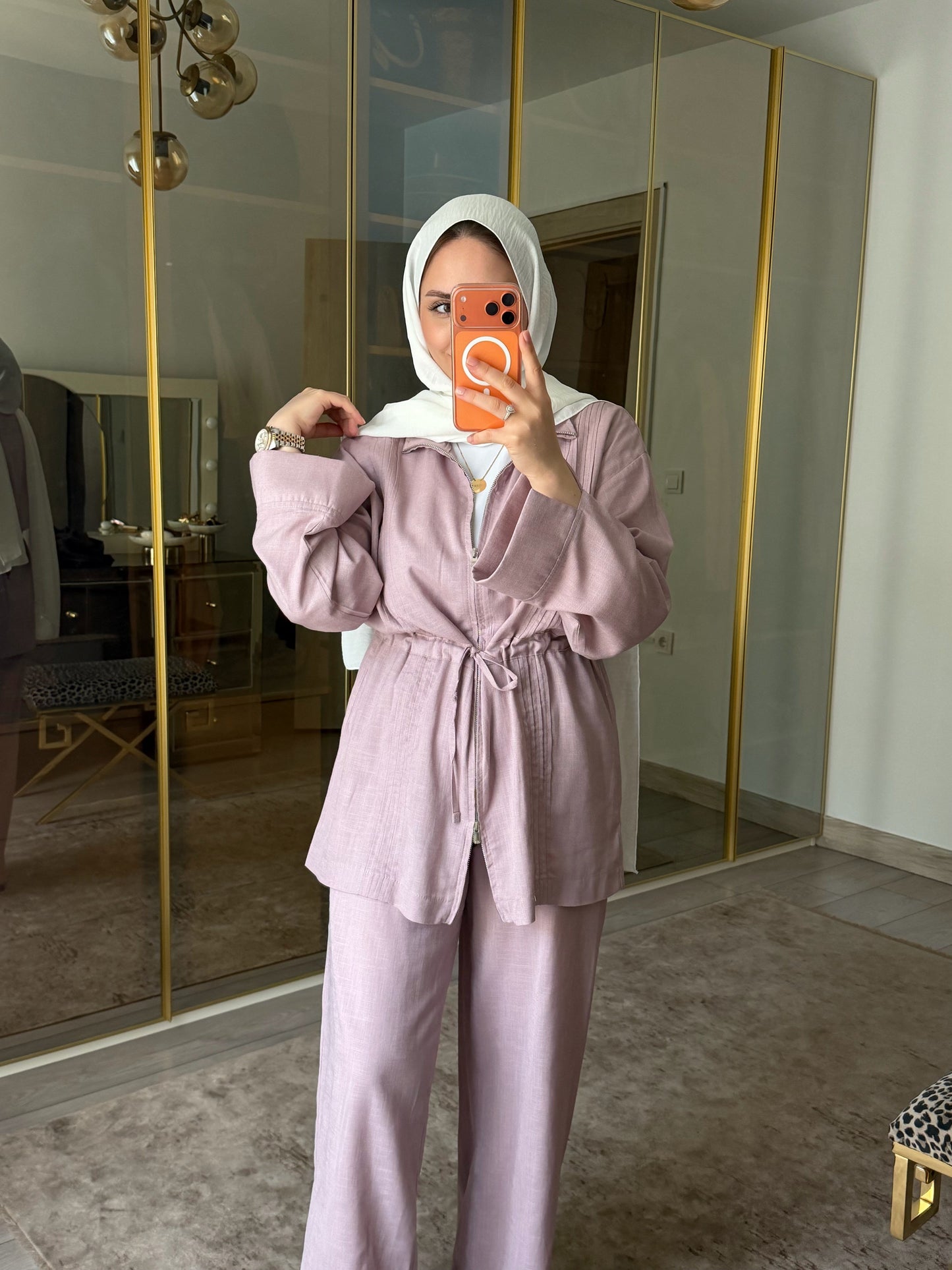 Linen Zip-Up Co-Ord Set - dusty pink