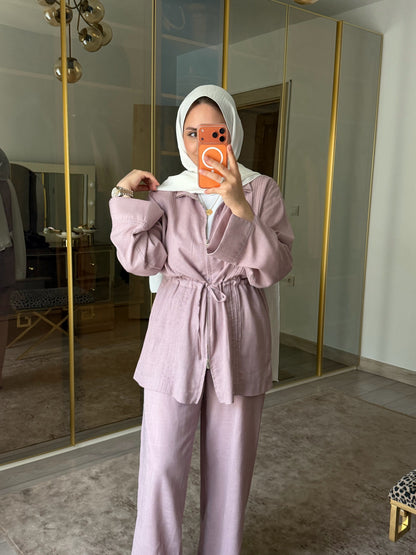 Linen Zip-Up Co-Ord Set - dusty pink