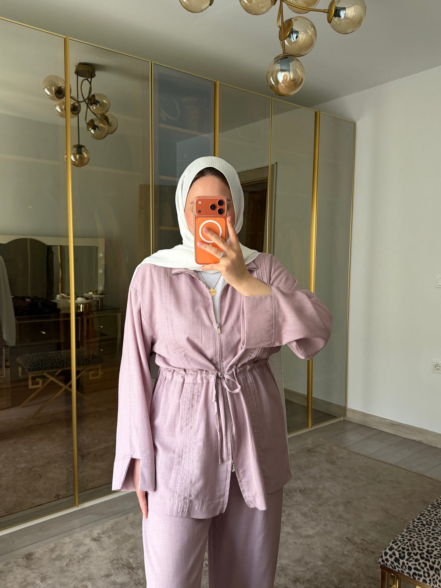 Linen Zip-Up Co-Ord Set - dusty pink