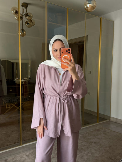 Linen Zip-Up Co-Ord Set - dusty pink