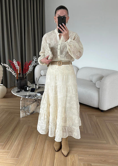 Beige textured fabric Skirt Set