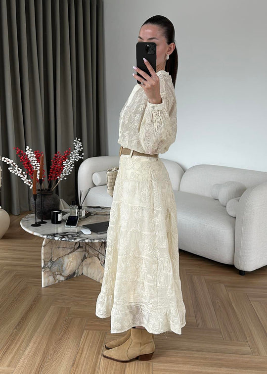 Beige textured fabric Skirt Set