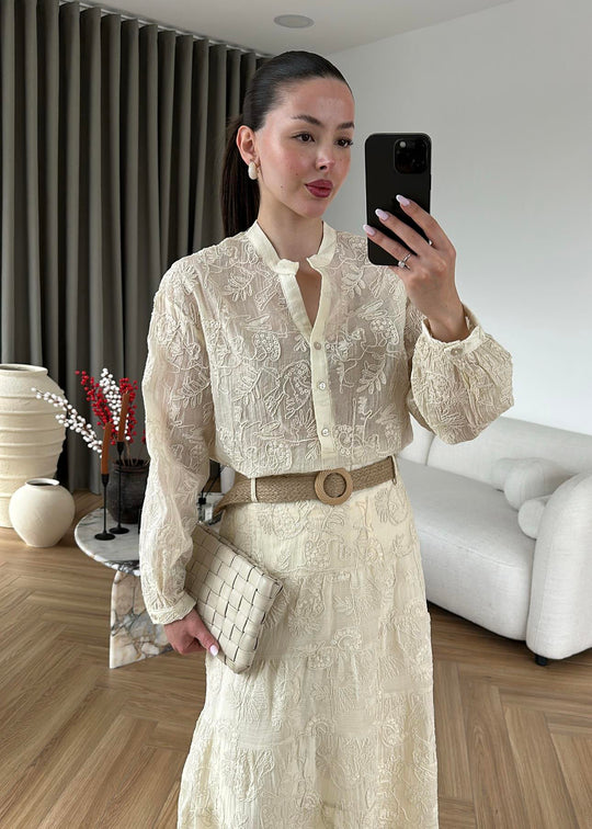 Beige textured fabric Skirt Set