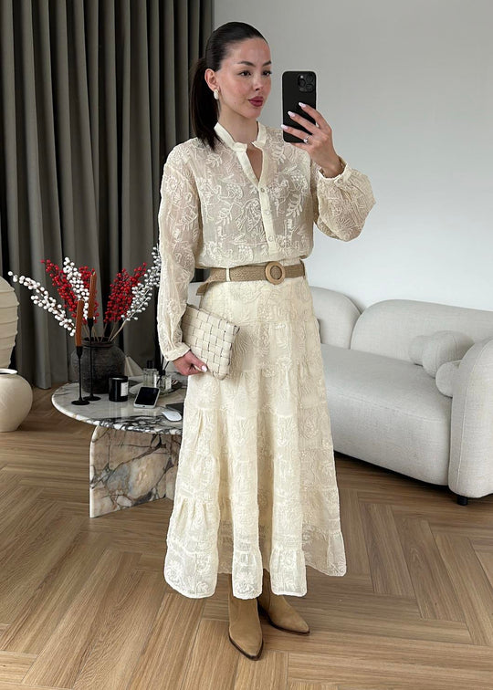 Beige textured fabric Skirt Set