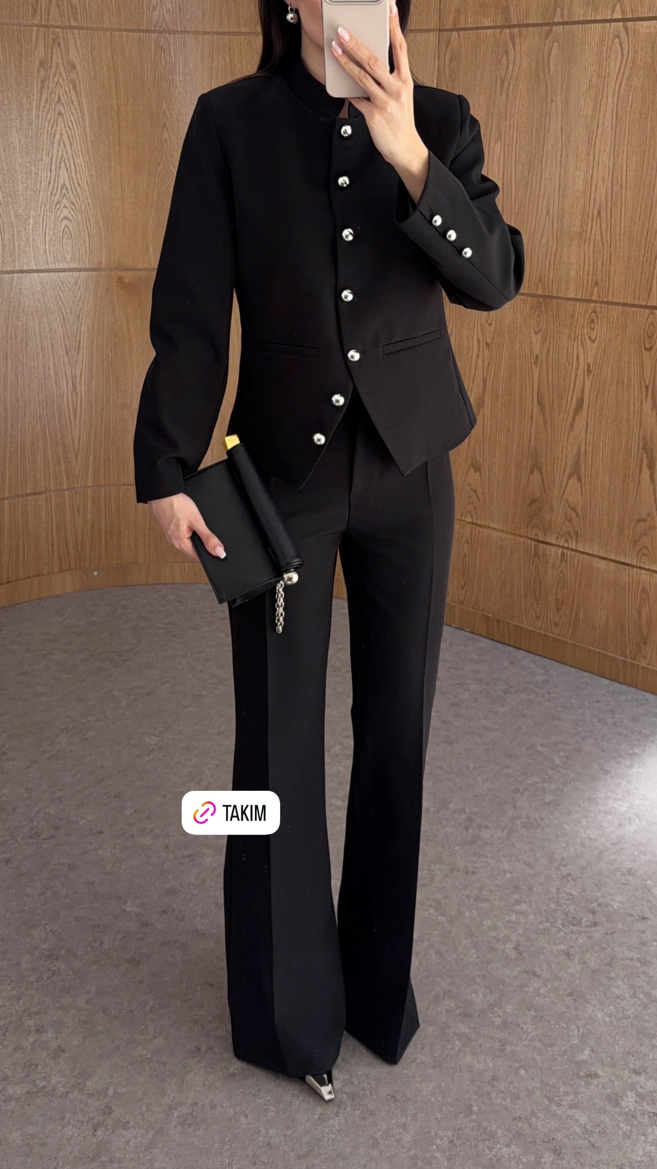 Stand collar silver buttons suit