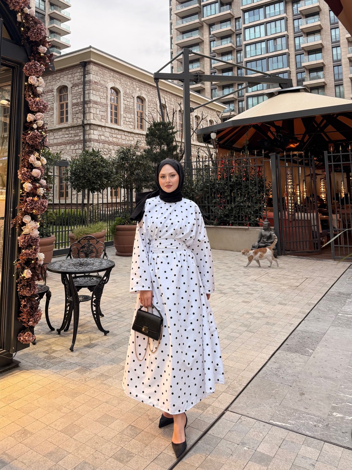 Pol-Esila Polka Dot Dress - white