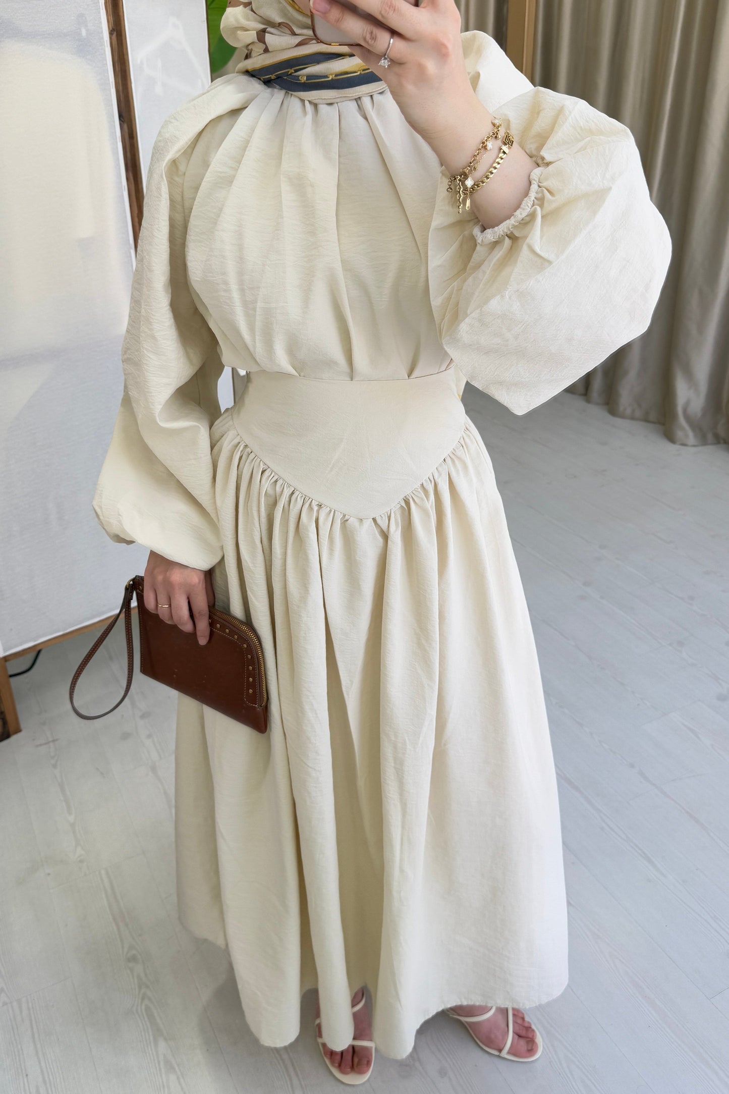 Cupra fabric Model Corset Waist Set  - ivory