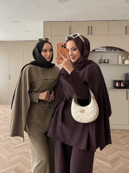 Olive Green Cape Style Two-Piece Set