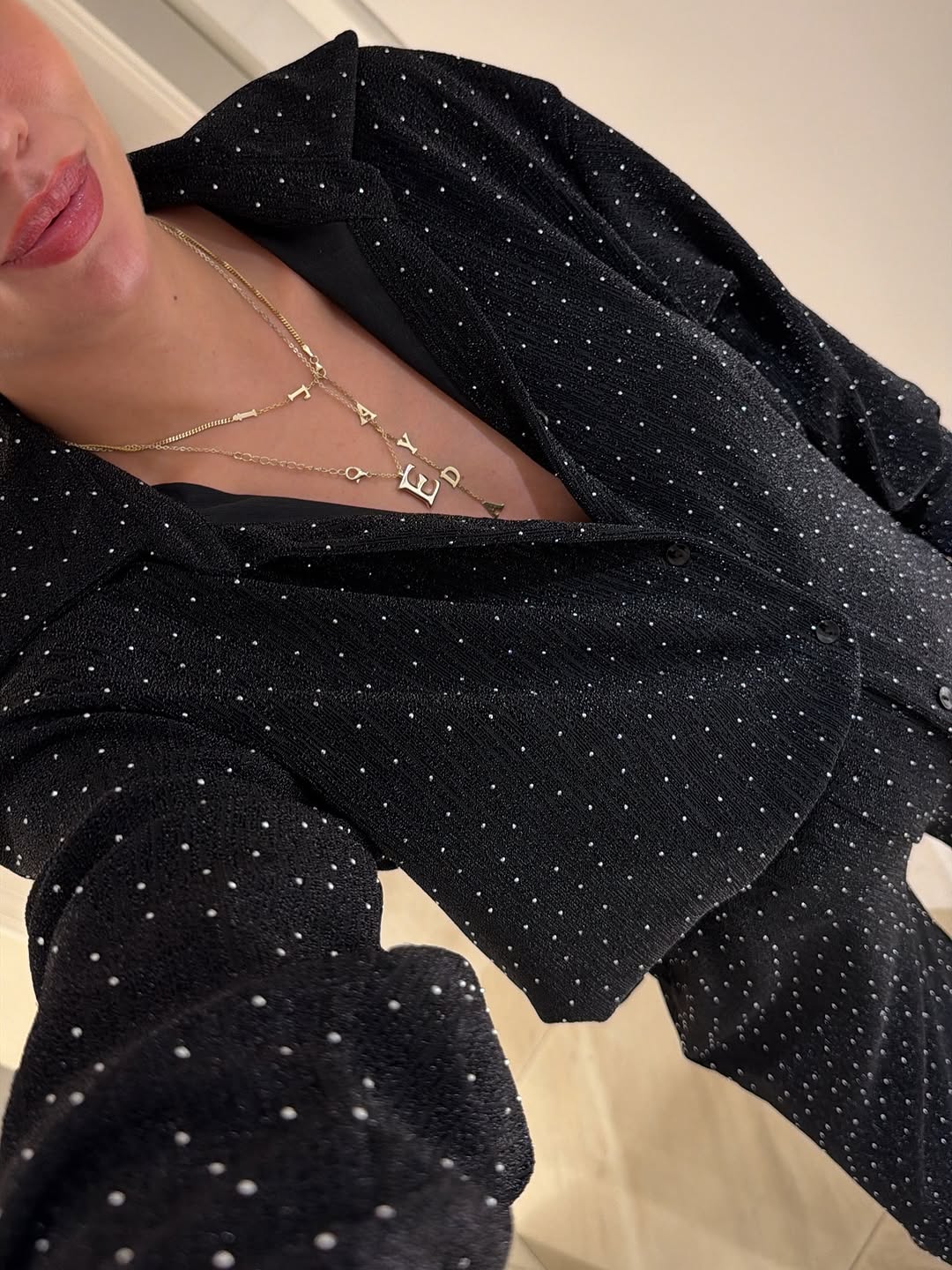 Stone Detail Shirt and Pants Set - Black