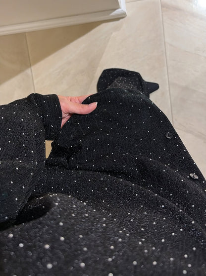 Stone Detail Shirt and Pants Set - Black