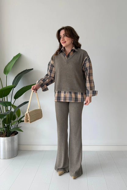 Shirt Detailed Knitted Trouser Set