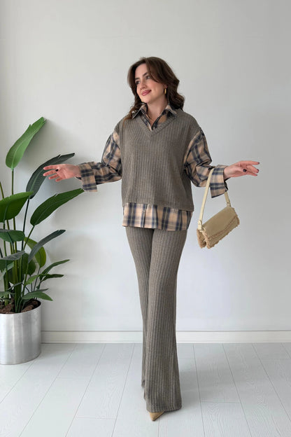 Shirt Detailed Knitted Trouser Set