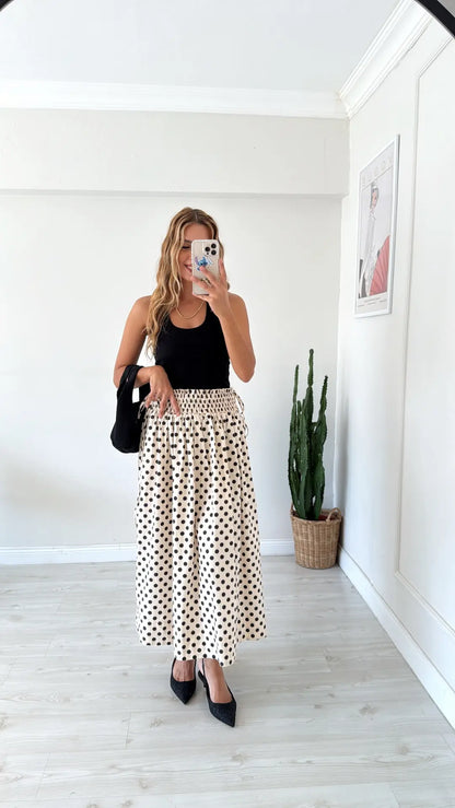 Polka Dot Skirt with Elastic Waistband
