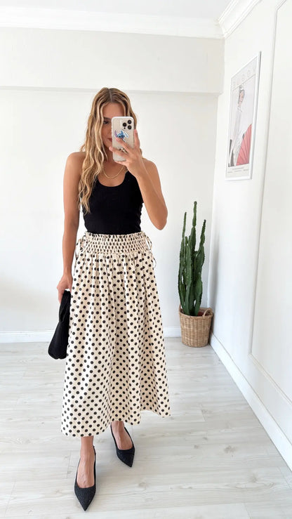 Polka Dot Skirt with Elastic Waistband