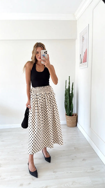 Polka Dot Skirt with Elastic Waistband