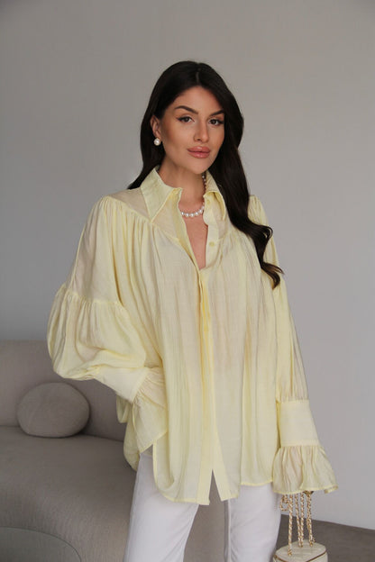 Yellow Vintage Premium Shirt with Gathered Sleeve Detail