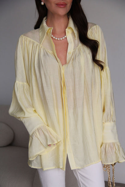 Yellow Vintage Premium Shirt with Gathered Sleeve Detail