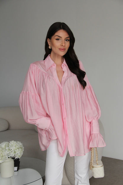 Dusty Pink Vintage Premium Shirt with Gathered Sleeve Detail