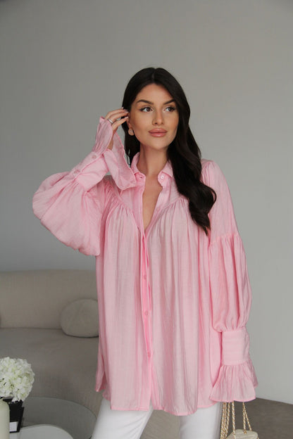 Dusty Pink Vintage Premium Shirt with Gathered Sleeve Detail