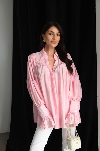 Dusty Pink Vintage Premium Shirt with Gathered Sleeve Detail